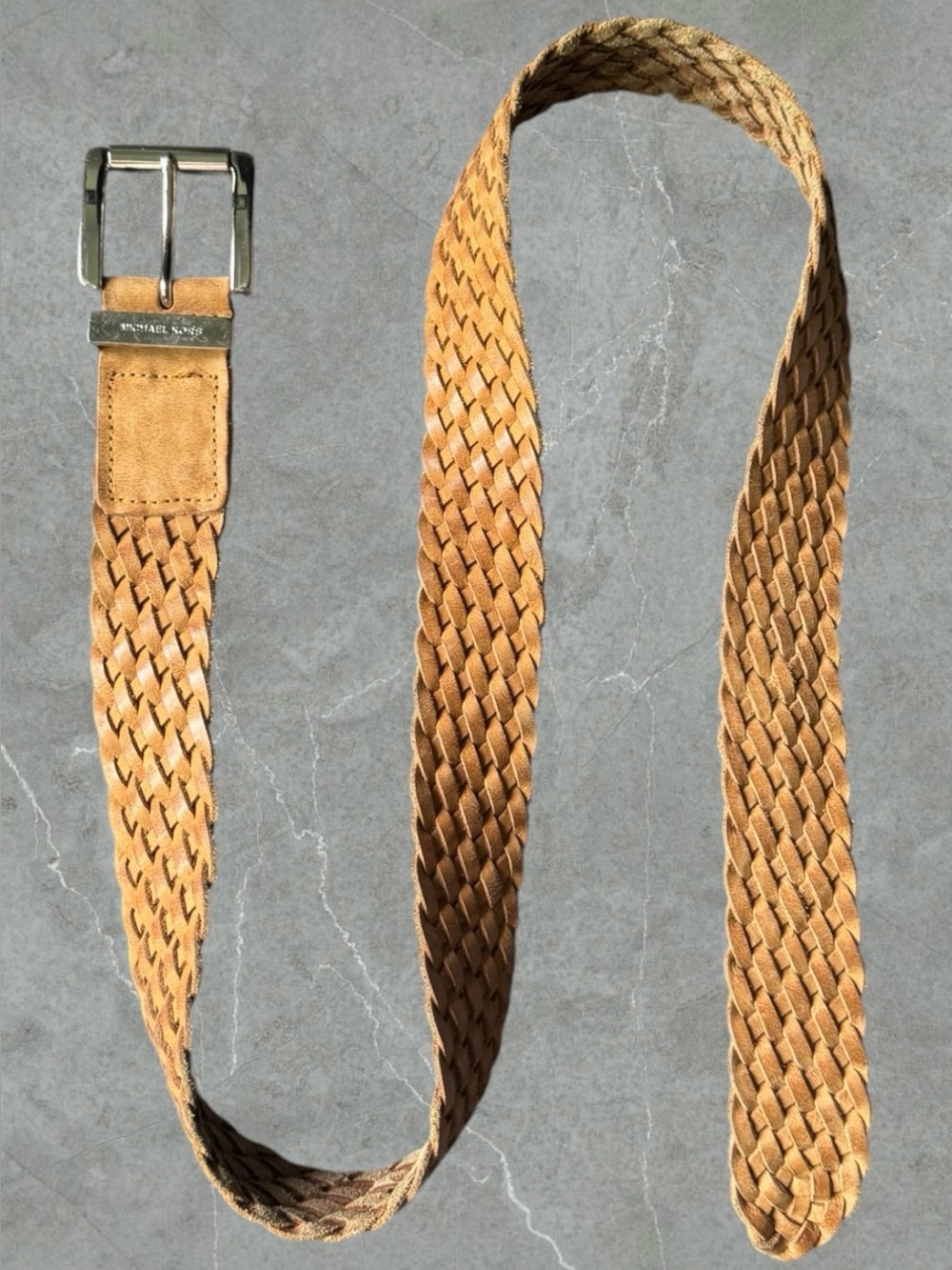 Michael Kors Braided Brown Leather Belt with Silver Buckle - Picture 6 of 15